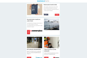 Lisälämpöneristäminen | Uusi M1-hyväksytty silikaattikäsittelyaine  | Melusuojalla uusi ilme | Rakennusalan trendit -raportti | Automaattiset ovet | Säilytysratkaisut | Desinfiointikoneet |BTR-järjestelmä| Asiaa teräksistä | Rakennusfakta suosio