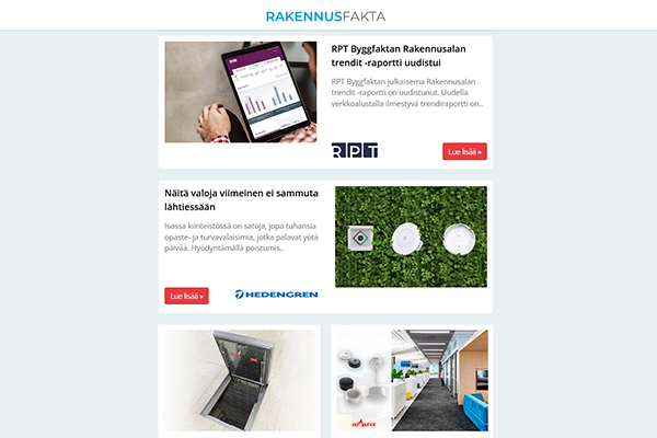 UUSI RPT Byggfaktan Rakennusalan trendit -raportti| Tulvasuojat  | Turvavalot | Peltikattopinnoite | Keittiökalusteet  | Kylpyhuoneet | Mitoitusohjelmat