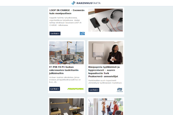 Betonipintojen viimeistely | Teollisuushallien nosto-ovet | Vekkikaihtimet auringonsuojaukseen | Jäteveden pienpumppaamot | Tuulettuvien julkisivujen eristys | Pistorasia USB-kytkennällä