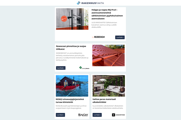 REJ Pro® -asennusmenetelmä | Nowocoat pinnoite | Materiaali ulkokeittiöön | Avainlippu keittiöt | Helvar ActiveAhead | SAGA™-kalustesarja | Sovella-säilytysjärjestelmä | Isoverin ääneneristevilla | Babystanderi
