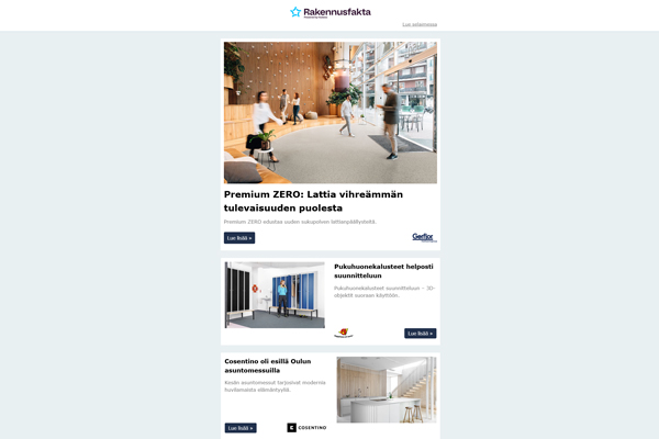 Premium ZERO Lattia | Pukuhuonekalusteet | Kylpyhuonekalusteet | Vähähiilisempää rakentamista| Ilmanerottimet ja lianerottimet | Käsihygieniaa | Kaideratkaisut | Puomiautomatiikka | Julkisivupaneelit | Betonin suojaaminen | Kalusteideoita|