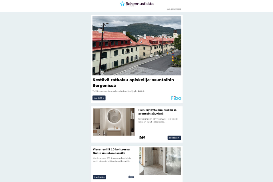 Fibon kylpyhuonelevyt | Sisustaminen sävy sävyyn | Lattiakaivoratkaisut | Kylpyhuonekalusteet | Flamco XStream | Tuulikaappimatot | Ilmanjakoratkaisut | Suurteholataus | Kaapelin suojaus | Palovaroitin | Putoamissuojaus| Oppimisympäristöt