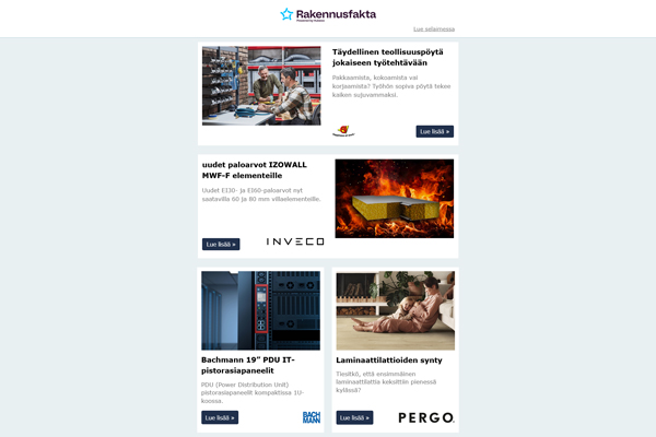 Täydellinen teollisuuspöytä | IZOWALL MWF-F | PDU IT-pistorasiapaneelit | Laminaattilattia | KWC uusi näyttelytila | Puustellin mallisto | Sewatek LVP | Ratkaisut avotiloihin | Lattiaratkaisut | Kestävä julkisivu | Hani-Tuote | Maalämpö | Lattialämmitys