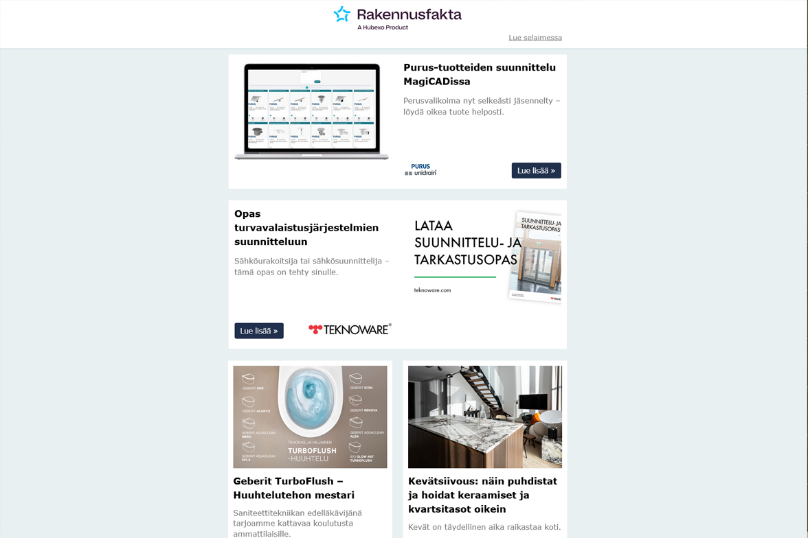 Purus-tuotteiden suunnittelu | Opas turvavalaistusjärjestelmien suunnitteluun | Geberit TurboFlush | Kevätsiivous | Kylpyhuonetrendit |