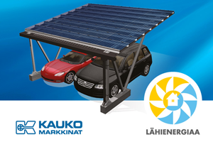 Aurinkosähköä autokatoksesta