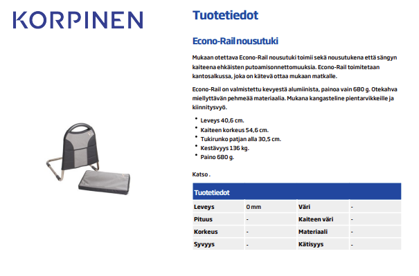 Econo-Rail nousutuki tuotetiedot