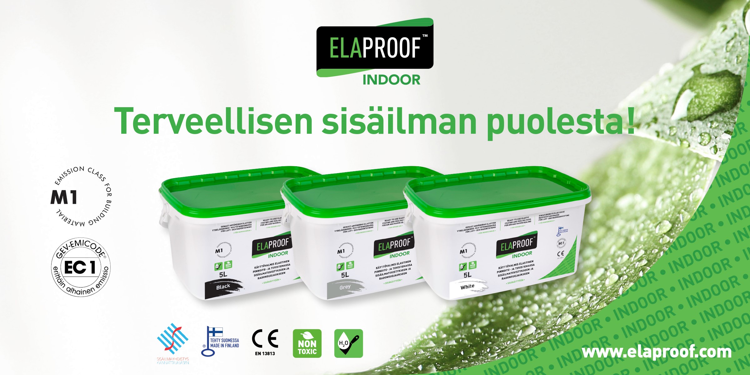 ElaProof Indoor - M1-hyväksytty tuote sisäilmatiivistykseen ja radonsuojaukseen