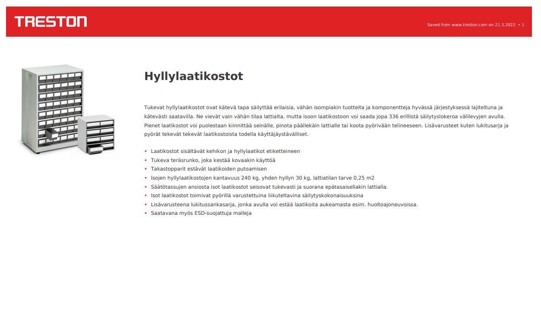 Hyllylaatikostot tuotekortti