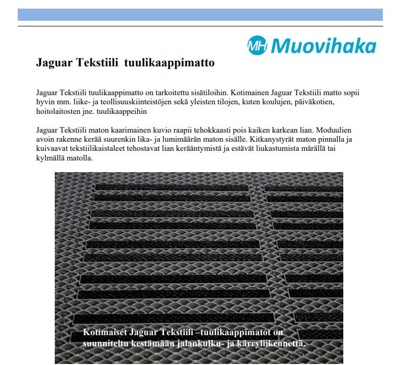 Jaguar Tekstiili tuulikaappimatto esite