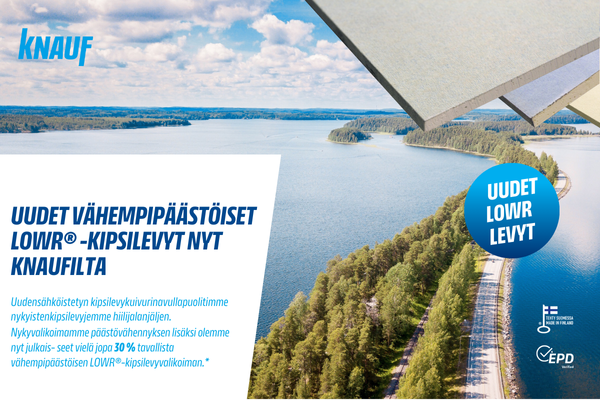 Knauf LOWR® vähäpäästöiset kipsilevyt ovat täällä