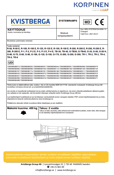Kvistberga kiinteä ramppi asennusohje 2022