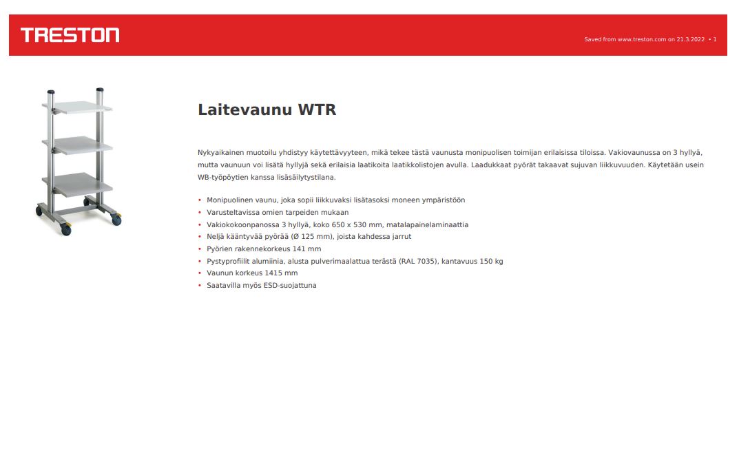 Laitevaunu WTR TUOTEKORTTI