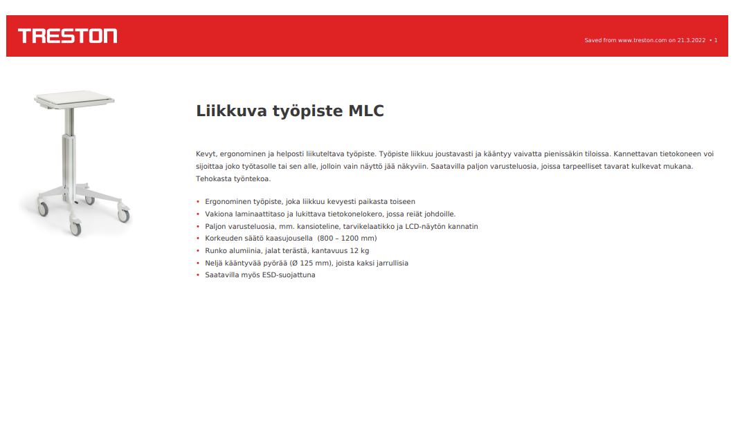 Liikkuva työpiste MLC TUOTEKORTTI