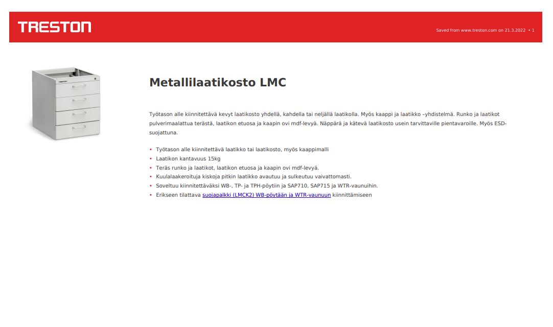 Metallilaatikosto LMC tuotekortti