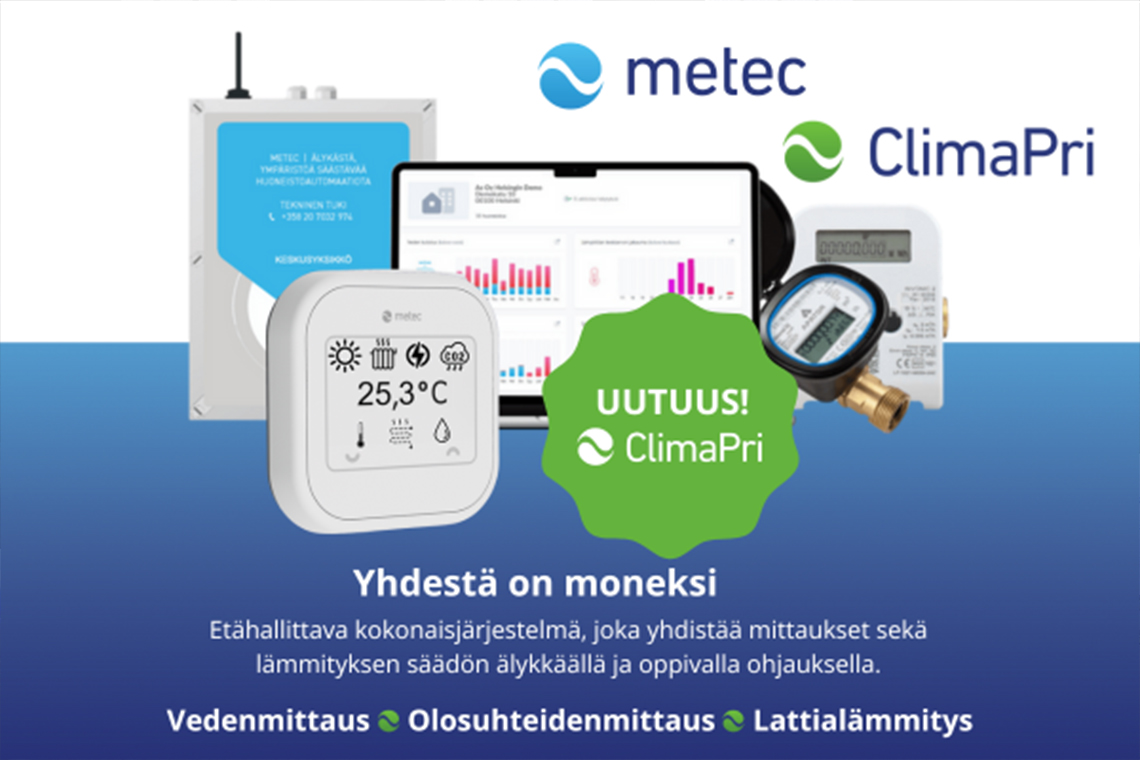 Metec ClimaPri – lattialämmitykseen ja -viilennykseen sekä olosuhdemittauksiin