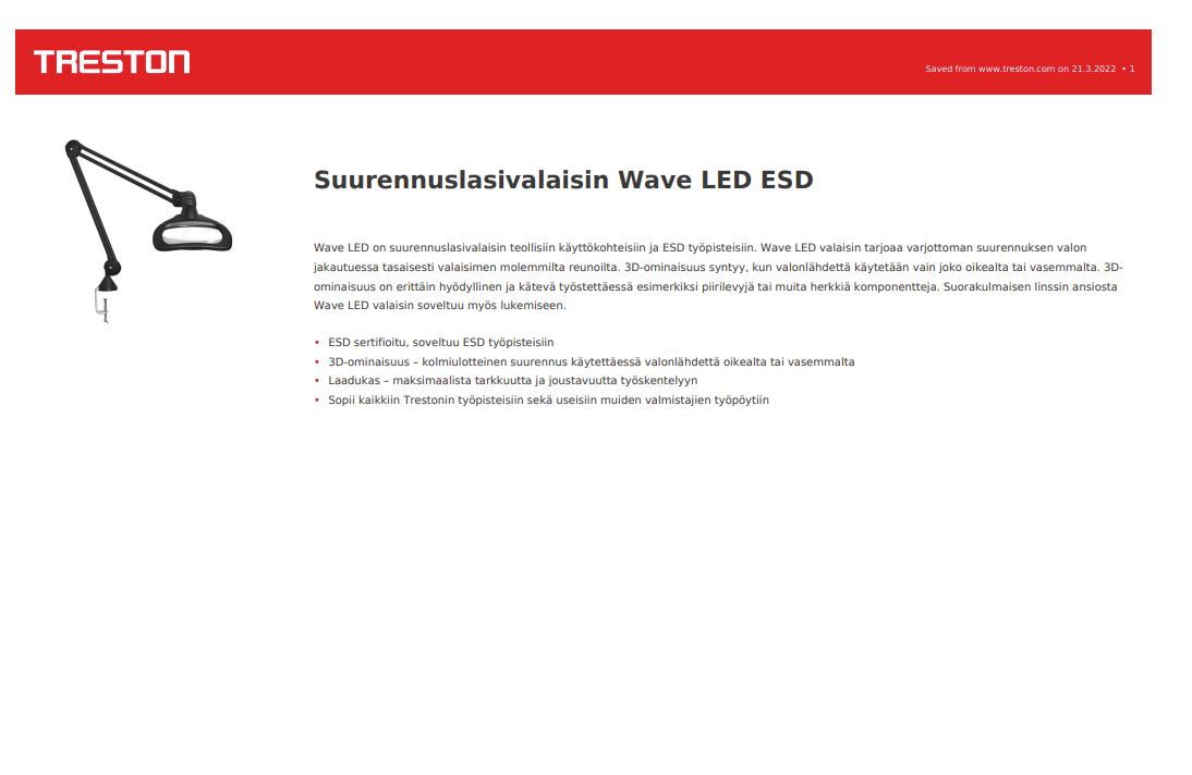Suurennuslasivalaisin Wave LED ESD tuotekortti