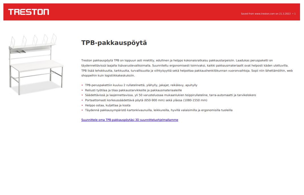 TPB-pakkauspöytä tuotekortti