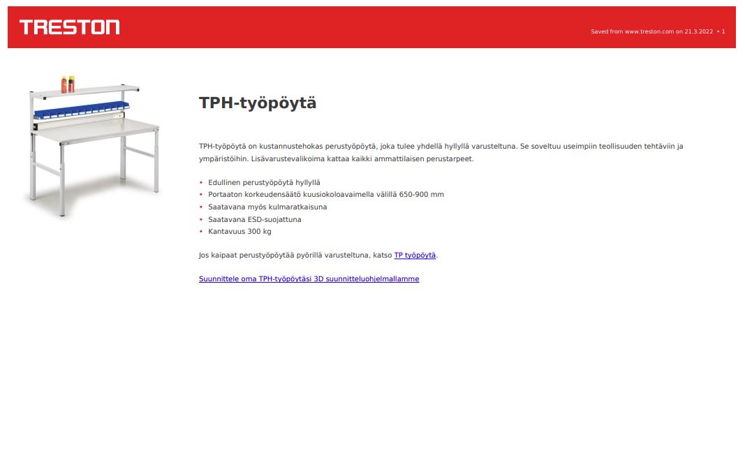 TPH-työpöytä tuotekortti