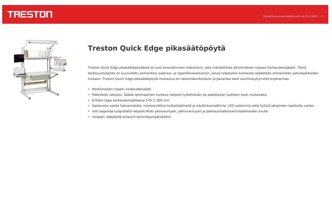 Treston Quick Edge pikasäätöpöytä tuotekortti