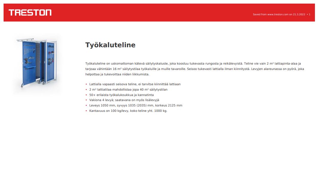 Työkaluteline tuotekortti