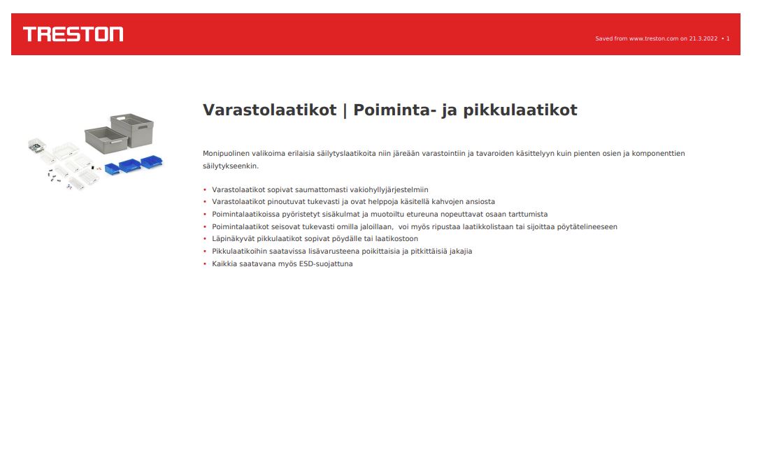 Varastolaatikot | Poiminta- ja pikkulaatikot tuotekortti